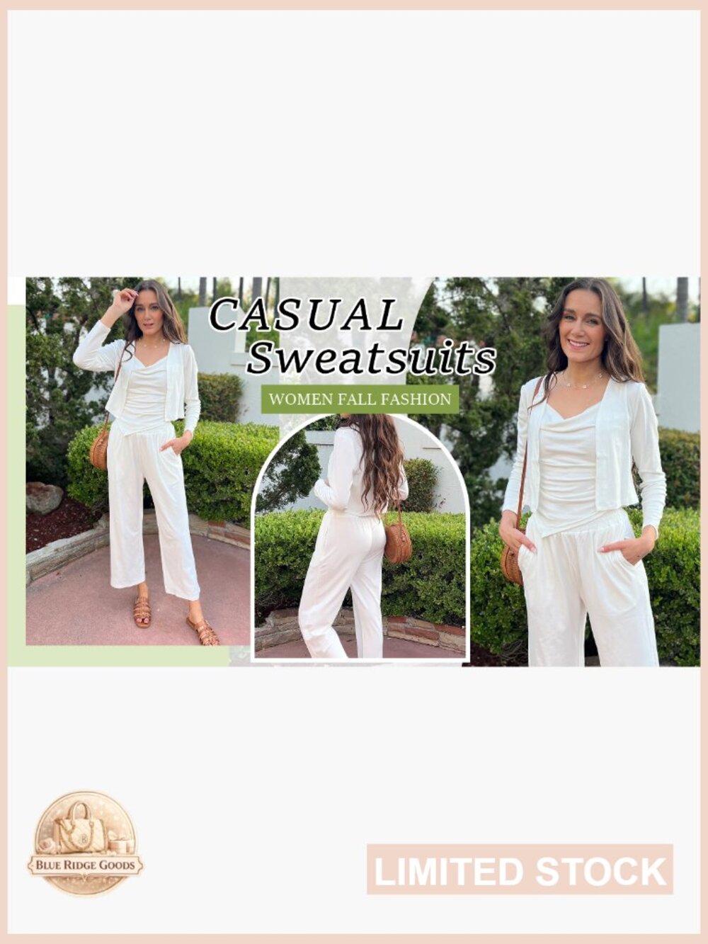 3 Piece Lounge Set Tracksuit Cardigan Crop Top Wide Leg Sweatpants - Picture 7 of 7